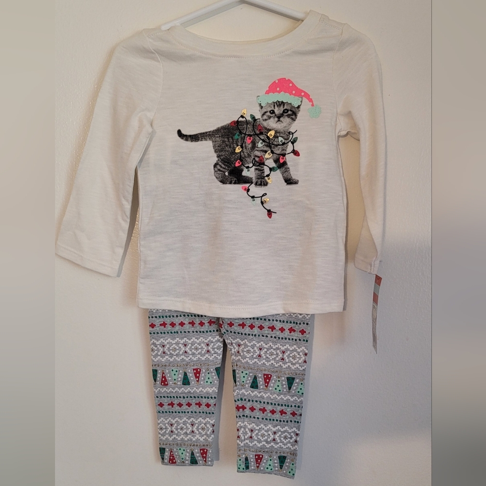Cat & Jack Christmas Lights Long Sleeve Shirt and Leggings Kitten Size 12 months